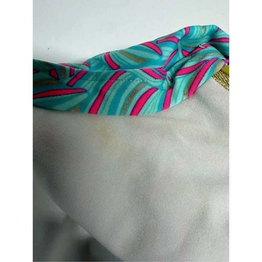 Tulle Girls Surf’s Up Swimsuit Front Zip Turquoise Pink Leaf Print Rare Size 6